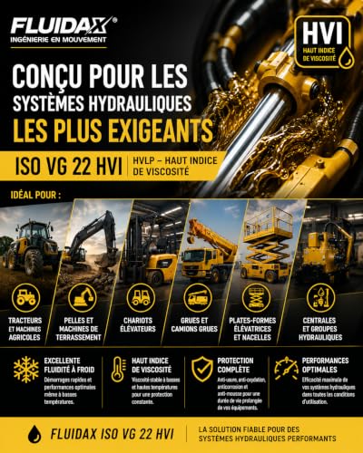 FLUIDAX Huile Hydraulique ISO VG 22 HVI 5 Litres – Huile Hydraulique HVLP à Haut Indice de Viscosité – pour Tracteurs, Pelles, Chariots Élévateurs, Grues, Plates-formes Élévatrices et Centrales Hydrau – vue 5