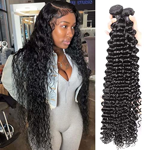 Deep Curly Bundles Human Hair Brazilian Bundles 100% Unprocessed Brazilian Virgin Human Hair Curly Hair Bundles Deep Wave Bundles Human Hair Extensions Weaves Bundles 24 Inch Natural Color #TOP8
