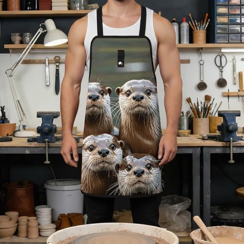 Delantal de trabajo ajustable Three Brown Otters con bolsillos miniatura 4