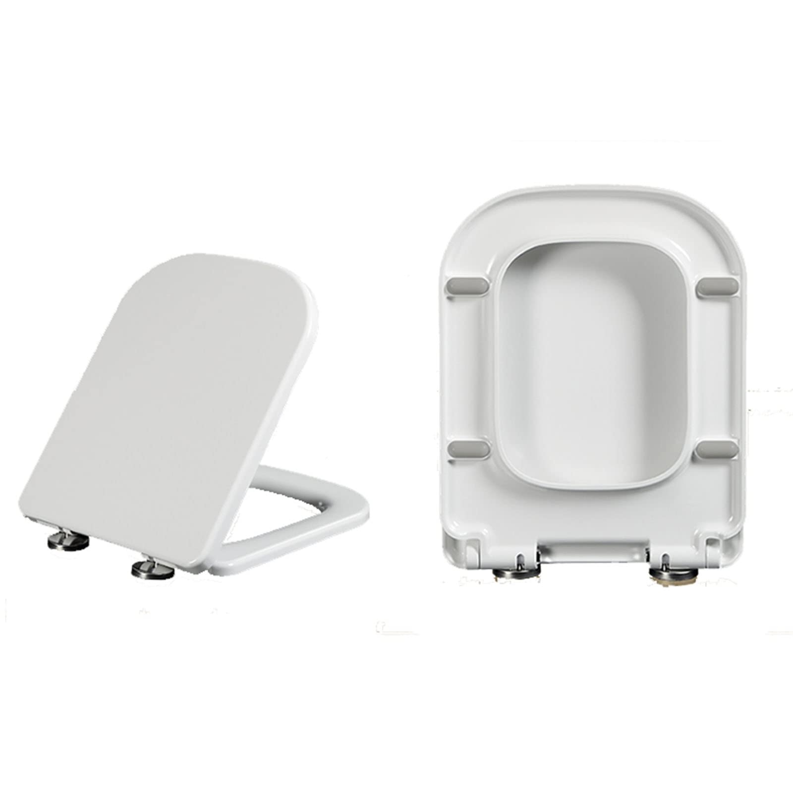 Asiento de inodoro cuadrado de alta resistencia, color blanco, cierre suave, bisagras de liberación rápida, 340 x 43,5 mm