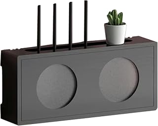 Wooden Wireless Router Storage Box, Wall Mounted Organizer Rack with Frosted Acrylic Door for Tv Cabinet, Media Console, DVD, Set-top Box, Phone, Remote Control, C-55.3x10x20cm