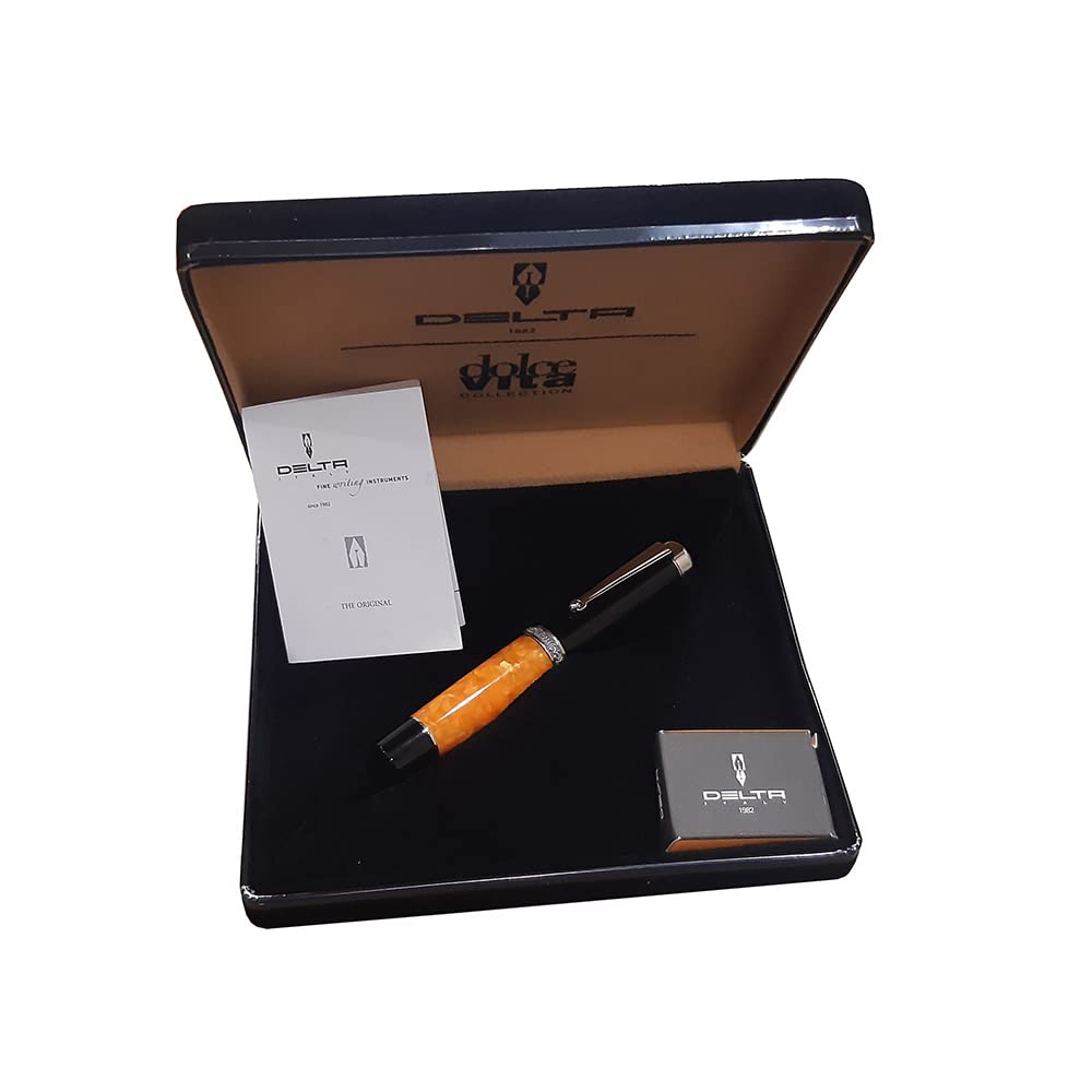 DELTA Dolcevita Stout Black/Orange Resin Fountain Pen ? Broad Nib