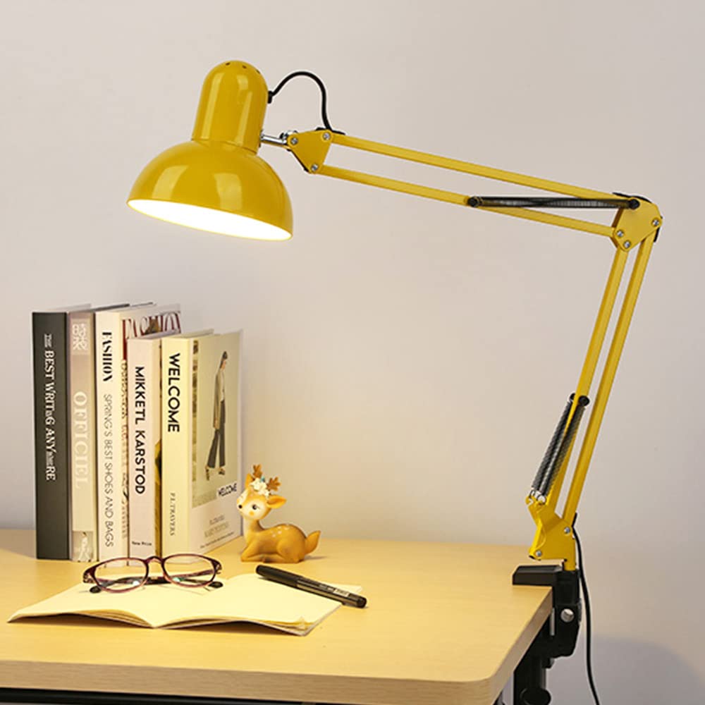 Mengjay Przemysłowa lampa biurkowa Solidna podstawa z łatwym montażem, poręczna lampa nocna na zawiasach 40 W, Vintage metalowa lampa biurkowa, żarówka E27 nie jest dołączona, żółta