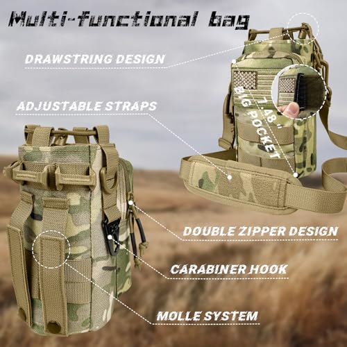 Image of 32 oz Insulated Water Bottle with Sleeve - Tactical Stainless Steel Gym Water Bottles for Men, Sports Water Bottle for Hiking Camping Outdoor with Camo Pouch