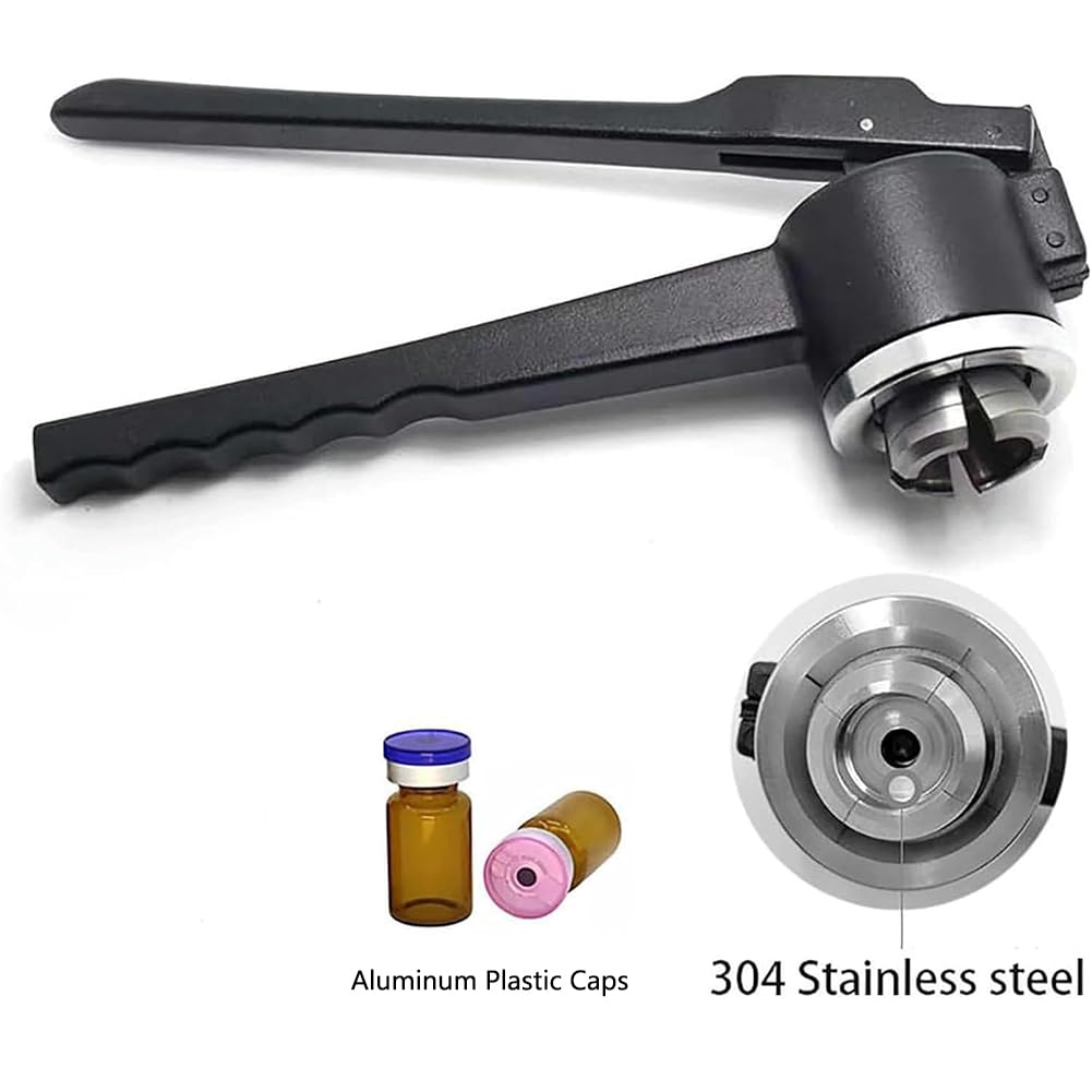 Manuelle Hand-Fläschchen-Crimpzange, Manuelle Edelstahl-Aluminium-Kunststoffkappen-Versiegelungsmaschine for Fläschchen, 11–20 mm, Schwarz