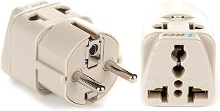 OREI USA to Europe (Schuko) (Type E/F) Travel Adapter Plug - 2 in 1 - CE Certified - RoHS Compliant - 2 Pack - White Color (DB-9-2PK) (Beige)