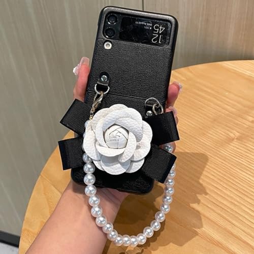 Housse cuir de camélia Samsung Galaxy Z Flip 5 4 3 protection antichoc avec perles