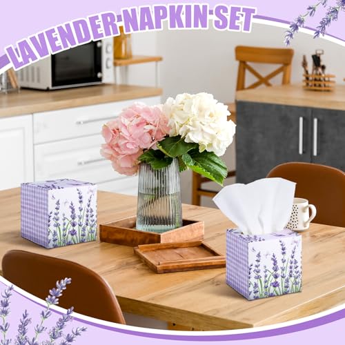 Image of Fourluoo 12 Pack Summer Lavender Facial Tissues Cube Boxes 600 Sheets 3 Ply