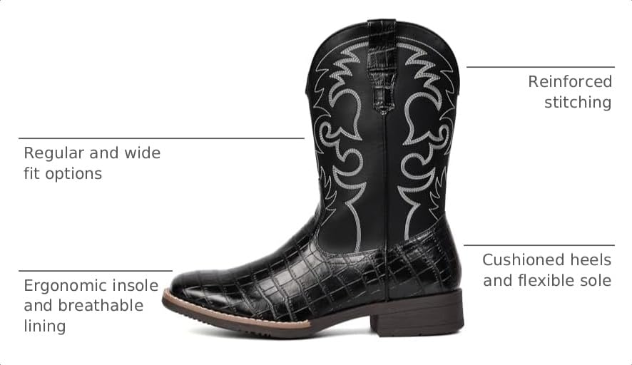 Image of IUV Cowboy Boots For Men Western Caiman Tail Print Wide Fashionable Boots