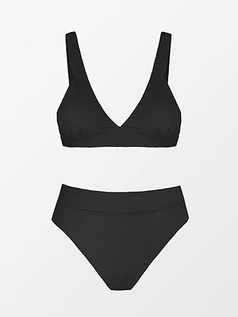 SHEKINI Gevuld Bikini Set Dames Hoge Taille Buikzwemkleding Volledige Dekking Tweedelig Badpak MET ÉÉN Schouder Zwemkleding Swimsuit voor Vrouwen, zwart wit, M