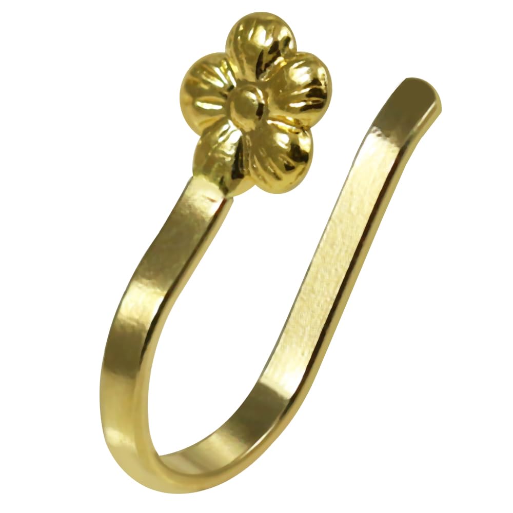 Pendiente de nariz de oro amarillo macizo con diseño floral en relieve, sin perforación, anillo de nariz de imitación