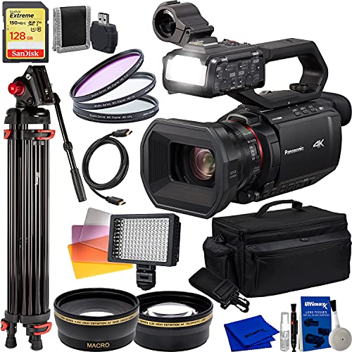 Panasonic AG-CX10 4K Camcorder with Deluxe Accessory Bundle - Includes: SanDisk 128GB Extreme SDXC Memory Card, Professional 72â€ Deluxe Video Tripod, Ultra Bright 160 LED Video Light, HDMI Cable &MORE