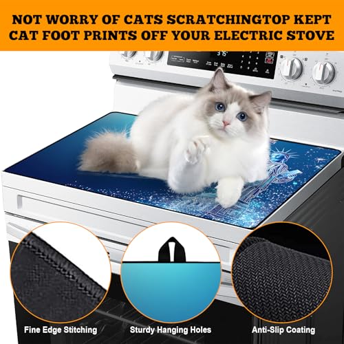 Image of Multi-Design Stove Cover for Glass /Electric Stoves - 3-in-1 Heat-Resistant Protector Mat, Non-Slip Drying Rack 28 inchx20 inch