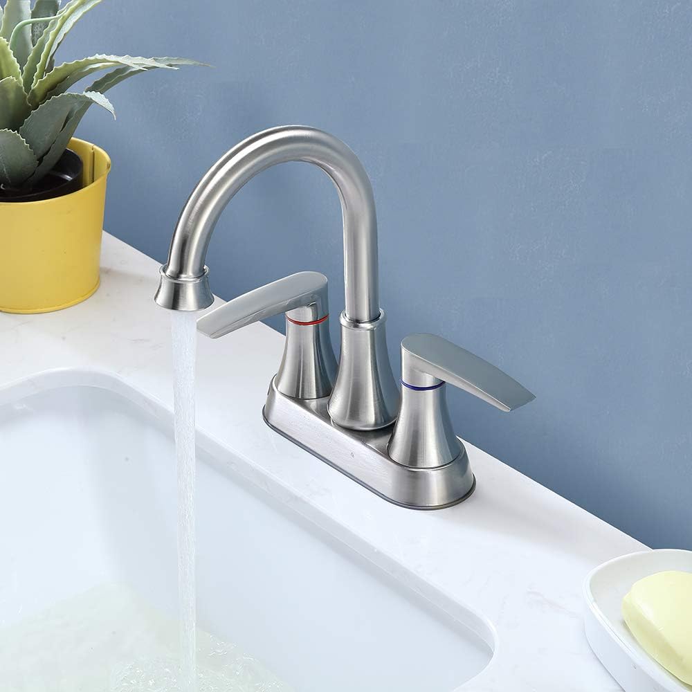 Black Friday - 70% OFF VALISY Lead-Free Modern Commercial 2-Handle Brushed Nickel Bathroom Sink Faucet, 4 Inch Centerset Bath Lavatory Vanity Faucets Set for Bathroom Sinks with Pop-up Drain & Water Hoses