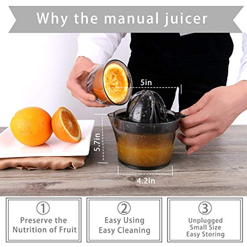 Citrus Juicer, Sunhanny Orange Lemon Manual Hand Squeezer, Anti-Slip Lid Rotation Reamer Lime Press, 17-Ounce Capacity, Transparent Black #TOP2