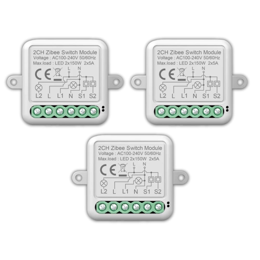 Interuttore Intelligente | ZigBee | ZeVi Switch 2G Modulo per Automazione domestica, Controllo Remoto Luci e Dispositivi app SmartLife, Domotica Fai-da-Te, Compatibile con Alexa e Google Home 3pz