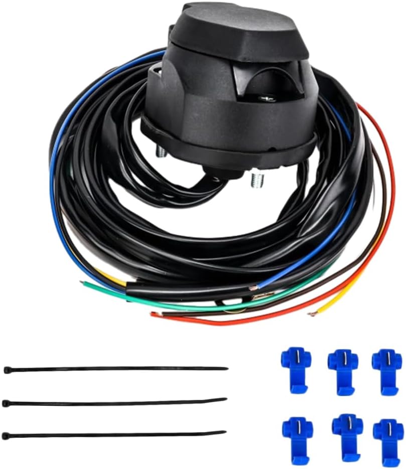 Compatible with Trailer Wiring Kit, 12V DC European 7 Pins Socket Cable with 1.5M Wire Compatible with Trailers Cars Using 7-pin Plug Connections, 1Set