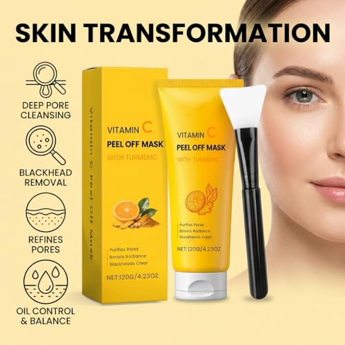 Turmeric Face Mask with Vitamin C, Peel Off Face Mask, Deep Clean & Gently Removes Blackheads, Brushes Included — view 2