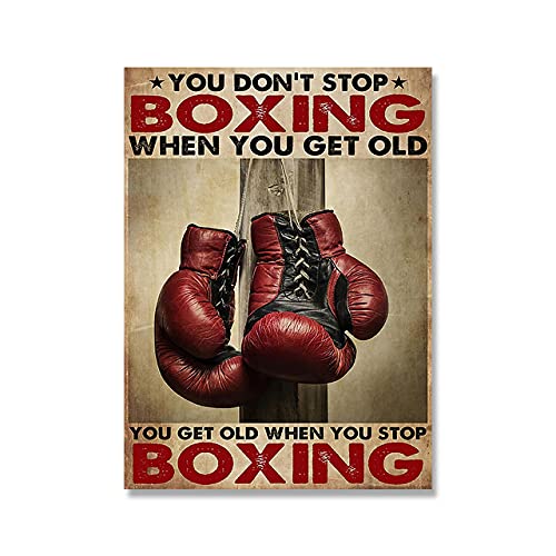 VCFHU Guantes De Boxeo Arte De La Pared Cita Inspiradora Pintura En Lienzo PóSter con ImpresióN Minimalista Cuadros Retro Dormitorio Gimnasio Decoracion Interior 50x70cm Sin Marco Cover