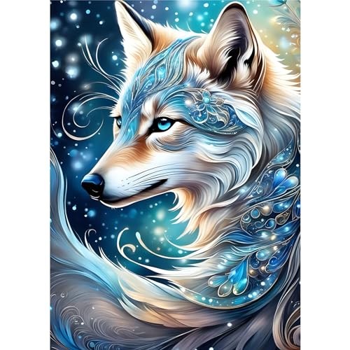 EOBROMD Wolf Diamond Painting, 5D Diamond Painting Kits for Adults Kids, Full Round Drill Diamond Art Kits, Animal Diamond Painting Art Crystal Rhinestone Art Craft for Home Decor Gifts 30x40cm