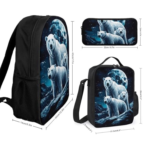 3D Arctic Bear Moonlight Large Travel Backpacks Carry on Backpack Weekender Bag with 2 Storage Pockets for Men And Women2