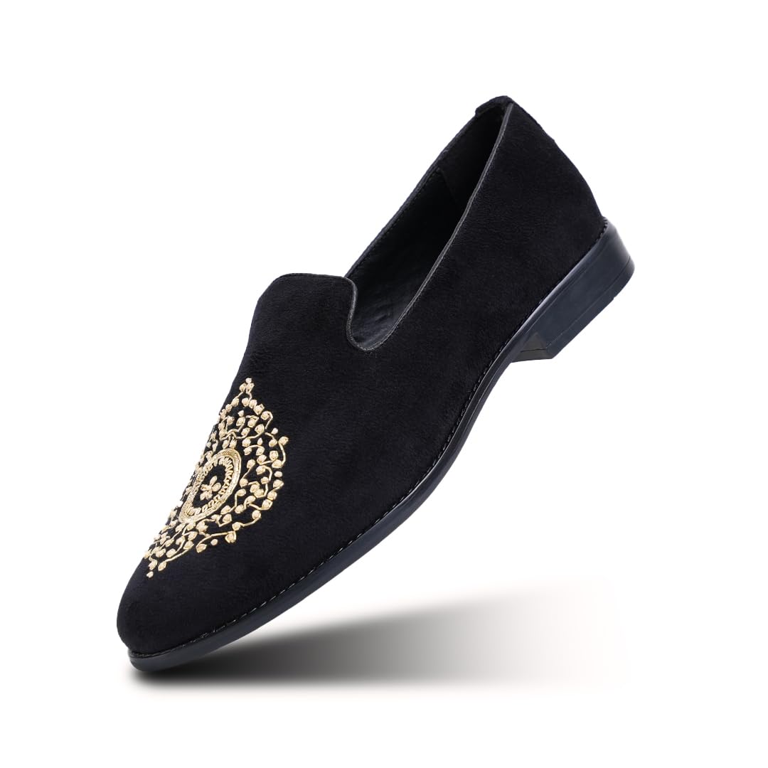 Maharaja Zardosi Embroidered Slip-Ons – Black-image-33