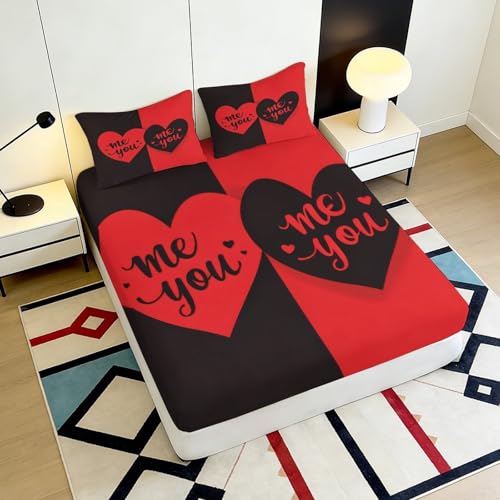 Drap housse imprimé 3D microfibre douce rouge noir protection matelas