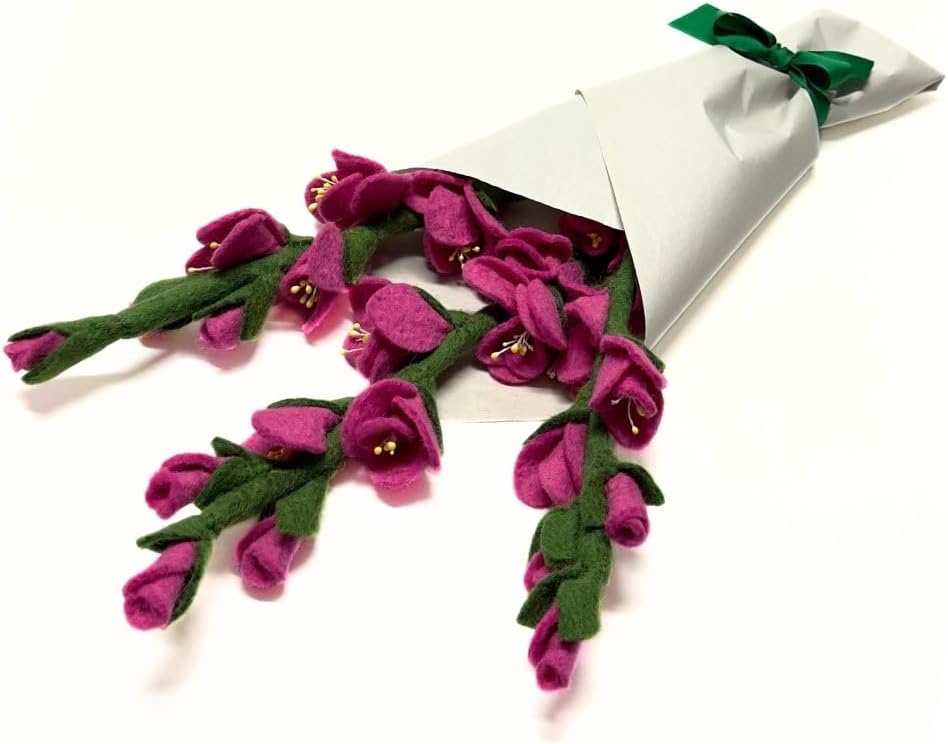 Humble Hilo Handmade Felt Flowers for Decoration Felt Fillers & Flowers Bouquets (Gladiolus, Hot Pink, Set of 3)