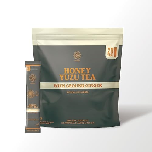 The Harmony Honey Yuzu (20 palitos) Té negro de alta calidad, con jengibre molido, rico en antioxidantes, vitamina C y L-teanina, endulzado con miel