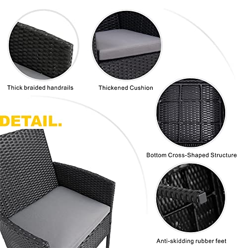 Walsunny 5 Piece Patio Dining Set, Wicker Outdoor Furniture Patio Dining Table and Chair Set, Square Tempered Glass Top Table with Umbrella Hole for Patio Backyard Porch Poolside
