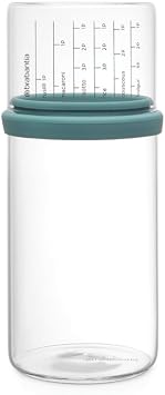 Brabantia 290244 Glass Storage Jar with Measuring Cup, 1L-Mint, 10.4 x 10.4 x 23 cm