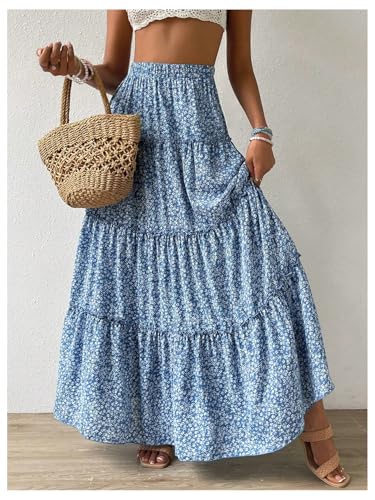 Verdusa Women's Boho Floral Tiered Maxi Skirts A Line High Rise Flowy Skirt4