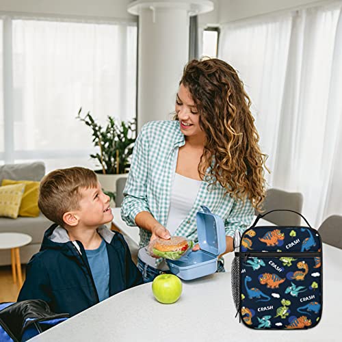 Dacawin Colorful Dinosaurs Kids Lunch Bag Cartoon Dinosaur Insulated Lunch Box Thermal Dark Blue Cute Cooler Tote Lunchbox For Women Men Work Picnic #TOP3