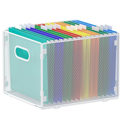 Samstar Hanging File Organizer, Mesh File Folder Organizer Crate Cabinet Inserts Storage Box, Letter Size,White