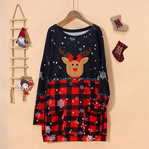 Camiseta feminina de Natal com gola redonda e estampa de caminhão de Natal com alce e estampa de árv