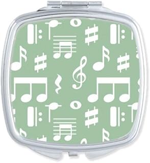 White Music Notes Green Mirror Square Portable Hand Pocket Makeup