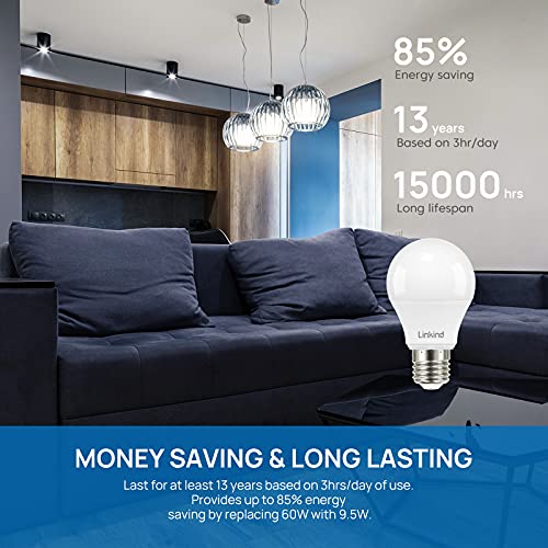 Linkind Dimmable A19 Led Light Bulbs, 9.5W (60W Equivalent), E26 Base, 4000K Cool White, Cri80+ 840 Lumens 120V, Ul Listed Fcc Certified, Pack Of 6 #TOP4