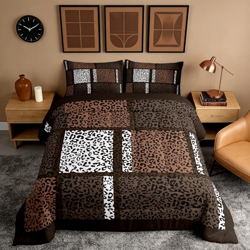 Leopard Print Comforter Set,Wildlife Animal Fur Skin