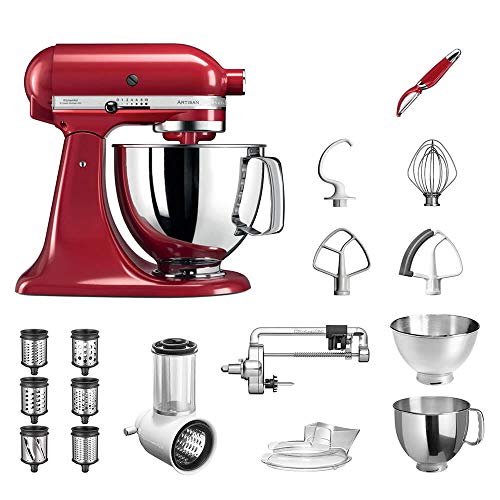 Preisvergleich Produktbild KitchenAid Küchenmaschine Artisan, 5KSM175PS, Veggie Paket inkl. TOP Zubehör: Gemüseschneider inkl. Zusatztrommeln, Spiralschneider und Standardzubehör (Empire Rot)