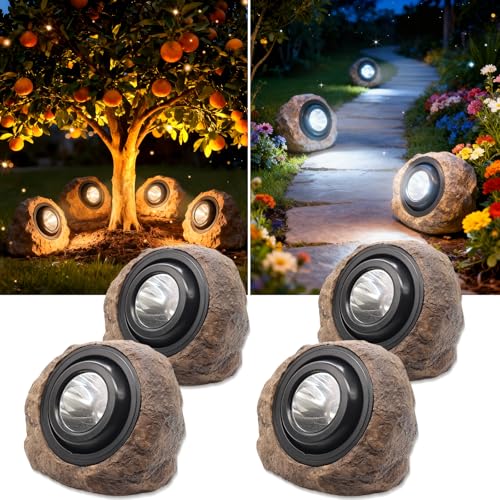 Solar Rock Lights Outdoor 4 Pack Waterproof LED Landscape