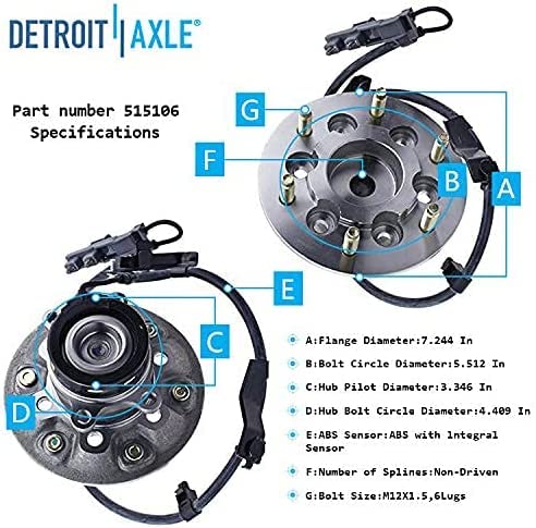 Image of Detroit Axle - Front 2pc Wheel Bearing Hubs for Chevrolet Colorado GMC Canyon Isuzu i-280 i-290 i-370, 2 Wheel Bearing and Hubs Assembly Replacement