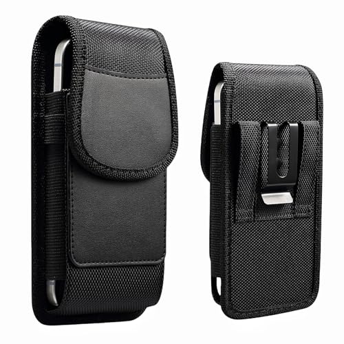 Baiyian Vertical Oxford Étui de Ceinture Pochette Téléphone Holster avec Fente pour Carte Clip de Ceinture, Compatible pour iPhone 16 Pro Max 16 15 Plus Galaxy A55...
