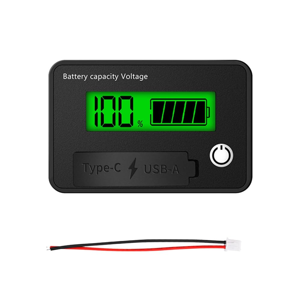 Littimoon DC 8-30V LCD Digital Battery Voltmeter Capacity Indicator Lithium Acid Battery Voltage Tester Meter Tool TypeC Output