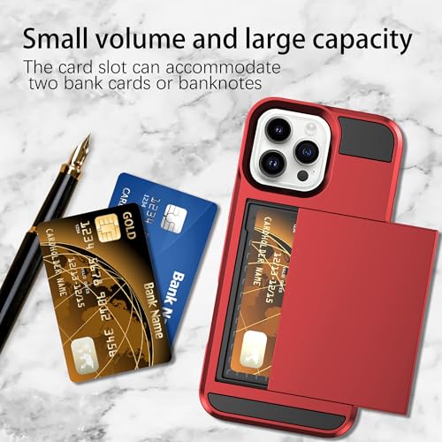 Coque iPhone 14 Pro rouge protège l'écran cassé avec porte-carte antichoc