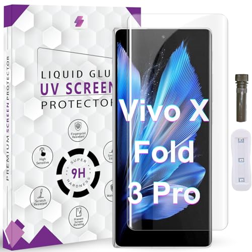 Image of Advanced HD+ UV Tempered Glass Screen Protector For Vivo X Fold 3 Pro 5G (8.03 Inch, Pack of 1) Full Adhesive UV Curved Screen Guard, Case Friendly with installation kit & Guide