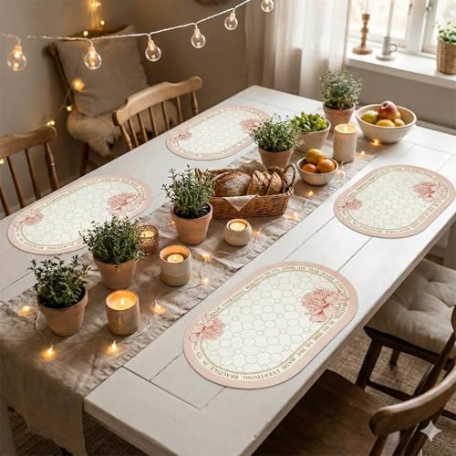 Image of YELONA Leather Dining Table Placemats Set of 4 - Waterproof, Heat Resistant, Anti-Slip, Easy to Clean Table Mats for Dining Table, Kitchen & Home Decor (Peach Fuzz, 40 x 30 cm)