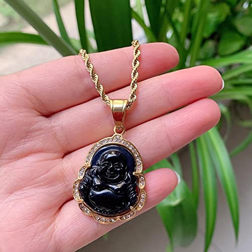 Bijoux hip hop acier inoxydable avec pendentif Bouddha cristal et collier jade multicolore unisexe