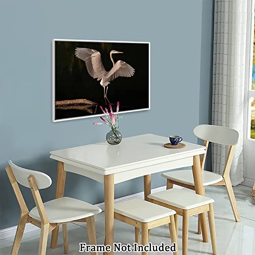 Canvas Prints Wall Art For Home And Office Wall Decoration White Heron By River Canvas Artwork Print Painting Picture Bird Modern Abstract Unframe Wall Art For Living Room Bedroom Kitchen 16X24Inch #TOP3