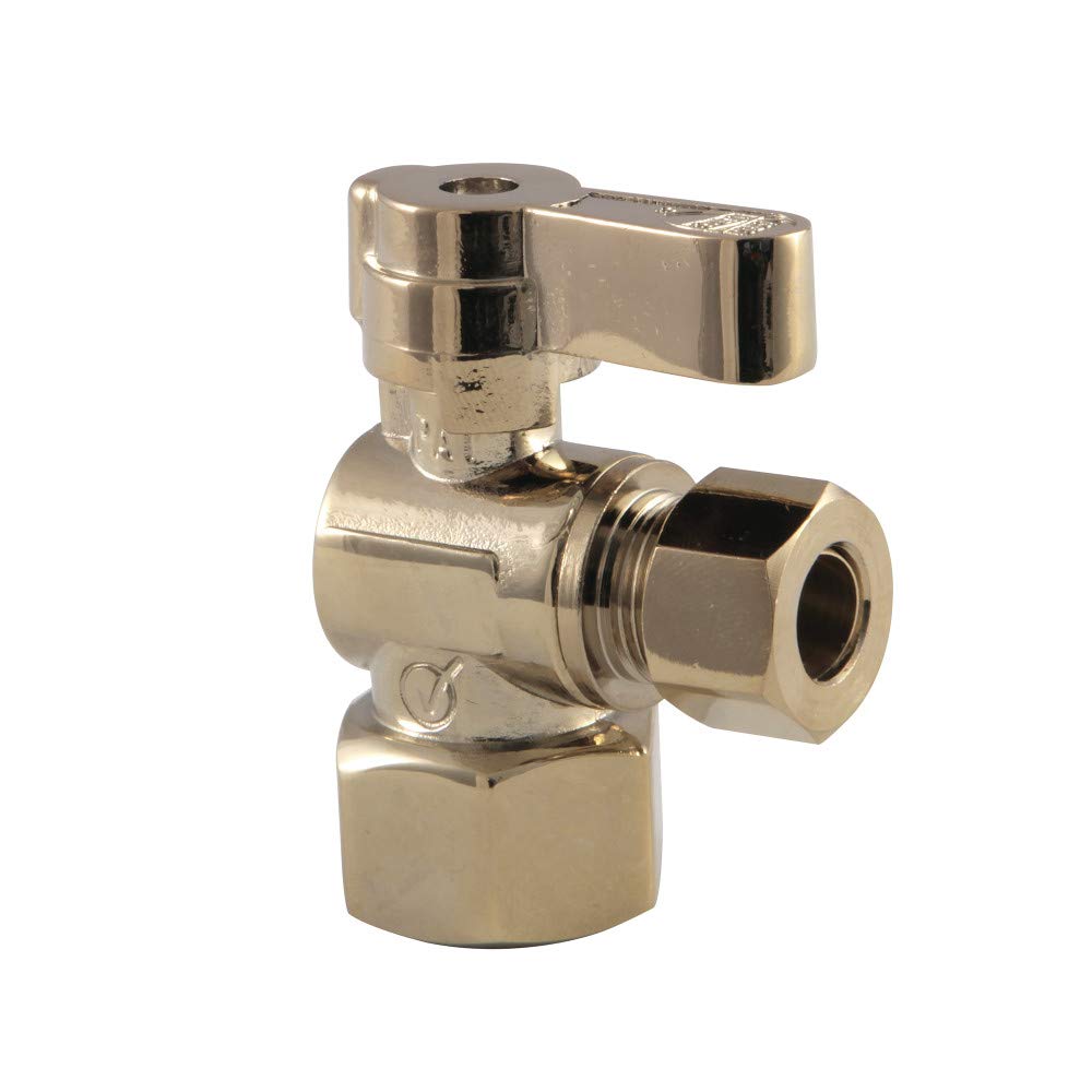 Kingston BrassKF4310PB 1/2 Fip X 3/8 OD Comp Angle Stop Valve, Polished Brass