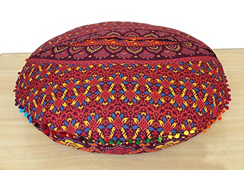 Craft Kala 32 Inch Boho Large Round Bohemian Floor Pillow Pouf Cover Oversized Mandala Meditation Room Pillows For Adults Big Seating Poufs Cushion For Kids Teepee Reading Playroom (New Orange Ombre) #TOP3